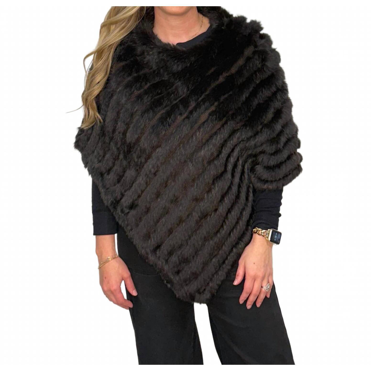 New Morris Kaye Knit Rabbit Poncho In Black